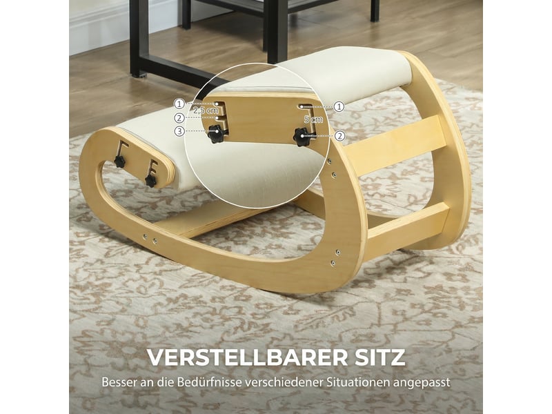  Siège assis-genoux à bascule 6 réglages structure bois blanc crème 55 x 85 x 55 cm  - Conforama E