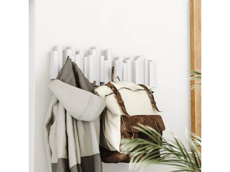  Porte-manteau mural moderne, créatif pour touches de piano avec 5 crochets pliants, blanc  - Conforama D