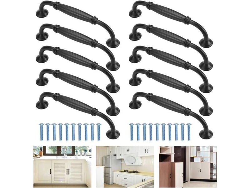  Paquet de 10 poignées en alliage d'aluminium noires, poignées en acier inoxydable pour tiroirs, armoires à chaussures et meubles de cuisine avec vis  - Conforama A