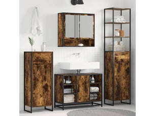 Cabinet de salle de bain, meuble de rangement chêne fumé 40x30x100 cm