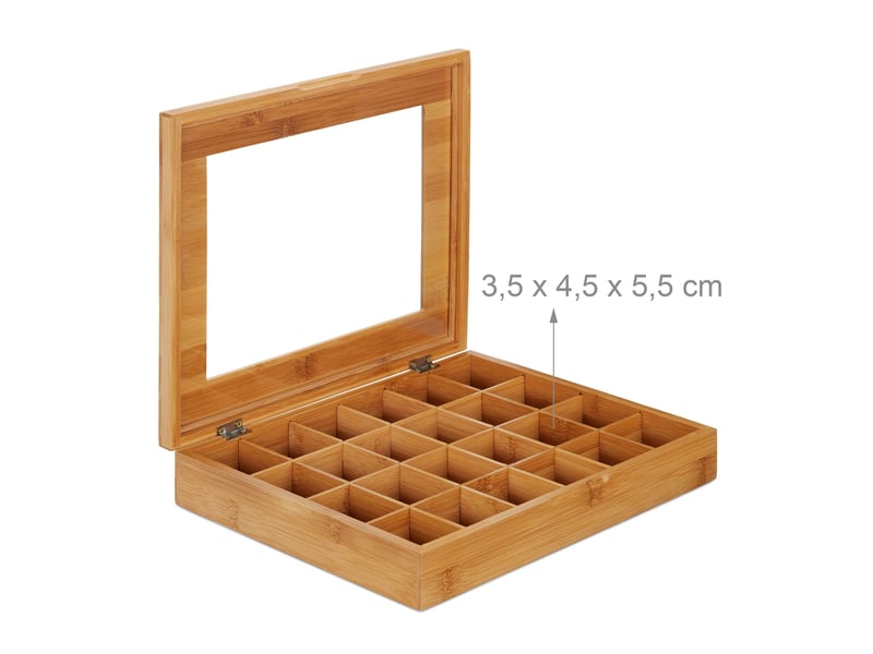  Boîte à thé pratique 24 compartiments rangement décoratif 30 x 20 x 10 cm en bambou naturel 13_0004031  - Conforama C