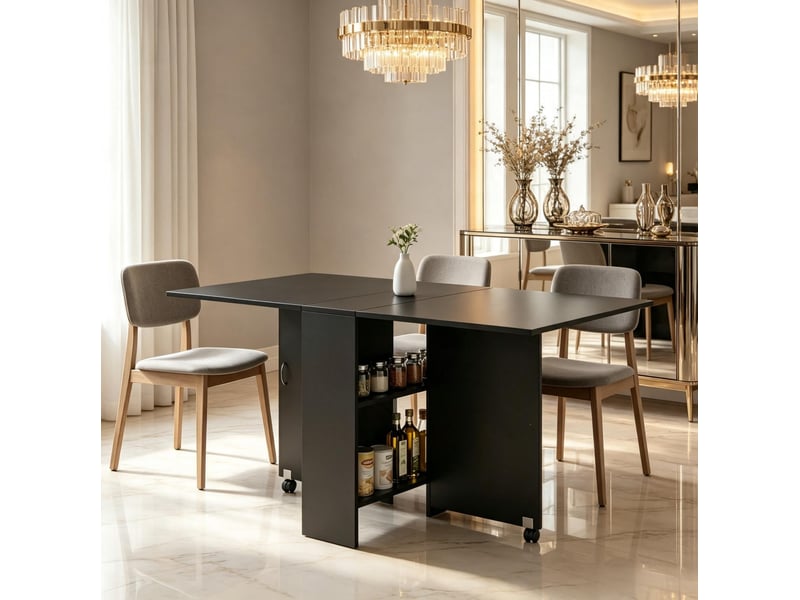 Table de salle à manger pliante 75 x 140 x 74 cm noire en panneaux de particules, jusqu'à 6 personnes - Conforama B