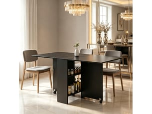 Table de salle à manger pliante 75 x 140 x 74 cm noire en panneaux de particules, jusqu'à 6 personnes