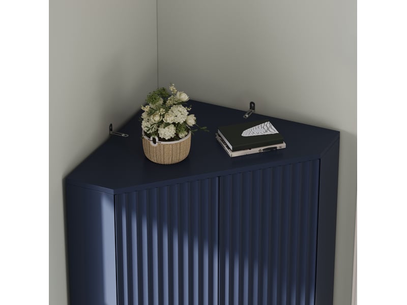  Buffet d'angle bleu en mdf avec 4 portes et étagères réglables, 60 × 60 × 172 cm, pour optimiser l'espace  - Conforama D