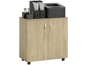 Armoire de bureau à 2 niveaux 2 portes 80 x 40 x 80 cm chêne