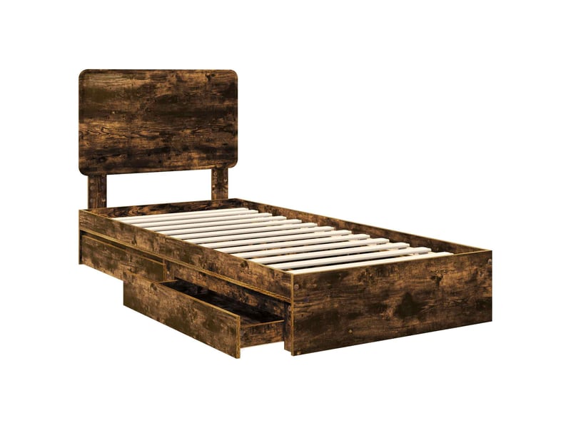 Lit simple- lit adulte - lit de rangement chêne fumé 100 x 200 cm bois d'ingénierie - Conforama D