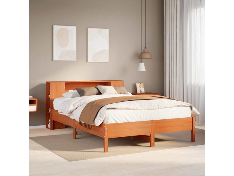  Lit adulte, lit double, lit bibliothèque sans matelas marron 140x190cm pin massif cf17984  - Conforama B