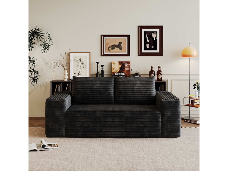 Canapé modulaire 3 places 180 cm en velours côtelé noir, sans montage Fay Lum - Conforama E