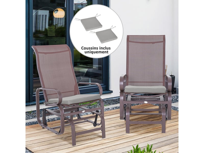  Lot de 2 coussins de chaise fauteuil de jardin coussins d'assise déhoussables rembourrage 5 cm polyester gris clair  - Conforama D