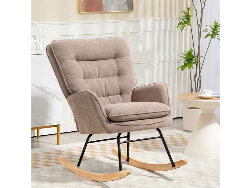  Fauteuil à bascule, assise large, dossier haut, structure en hêtre, jusqu'à 120 kg, marron  - Conforama C