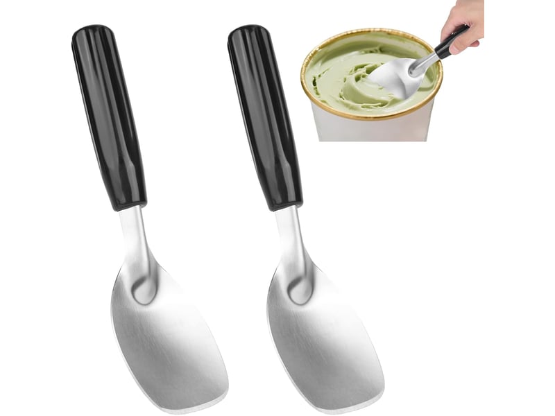  2pcs pelle à glace plate, acier inoxydable cuillère à glace robuste avec manche antidérapant pour servir des desserts durs ou crémeux  - Conforama A
