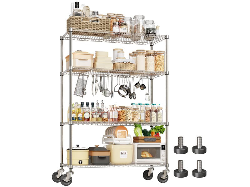  Rayonnage métallique étagère chromée ultra-résistante 4 niveaux, 4 roulettes, 119x46x180cm, cuisine garage cellier bureau pro PHK_3AFQ76HG - Conforama A