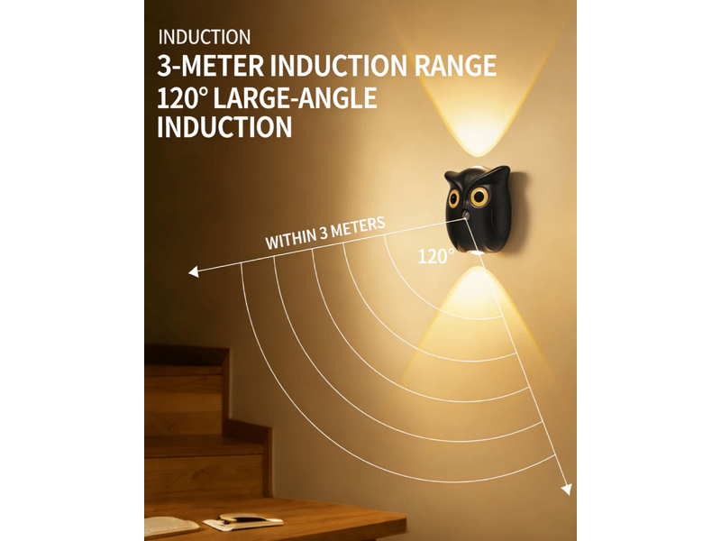  Veilleuse rechargeable à détecteur de mouvement – ​​lampe murale hibou, 3 modes de couleur, veilleuse sans fil pour chambre, couloir(noir  - Conforama C