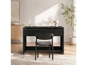 Bureau compact 110x40x78 cm, 2 tiroirs, pliable avec rangement, meuble salon et bureau, meuble entrée, aggloméré, noir
