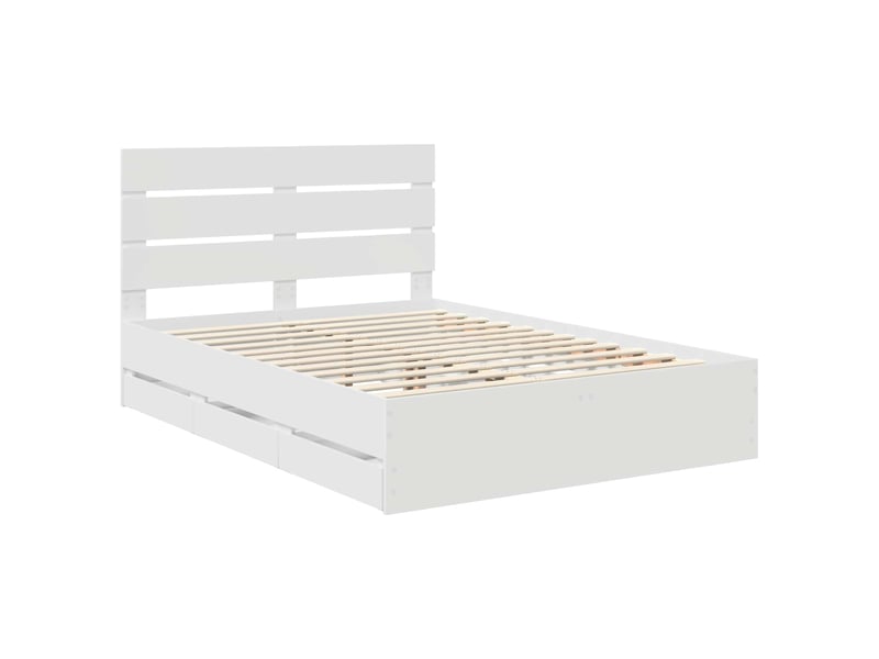  Lit double- lit adulte -  cadre de lit avec tiroir blanc 150 x 200 cm bois ingénierie  - Conforama C