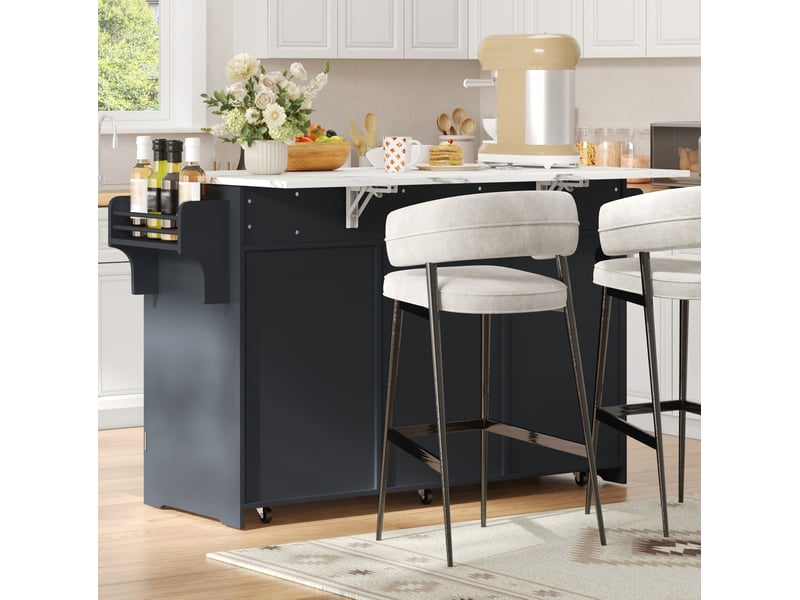  Desserte cuisine à roulettes, plateau rabattable, 3 tiroirs, 2 rangements de porte, prise électrique 136 × 75 × 92 cm  - Conforama D