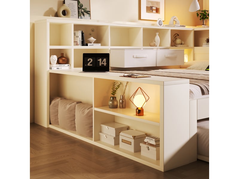  Lit gigogne 90 × 190 cm, couchage 90 × 190 cm, niches et usb-c, blanc IKSETERA TRADING LTD - Conforama R