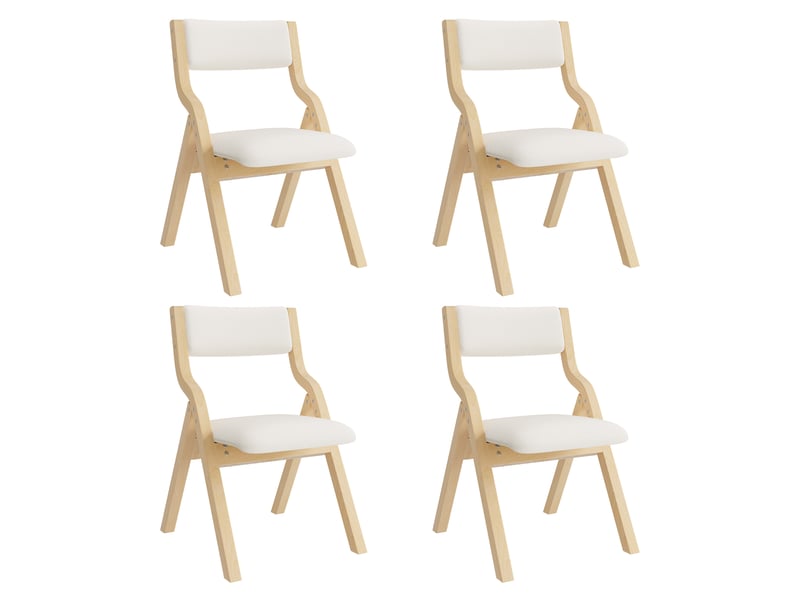  Chaises de salle à manger pliantes lot de 4 avec assise rembourrée  - bois massif, lin - beige  - Conforama A