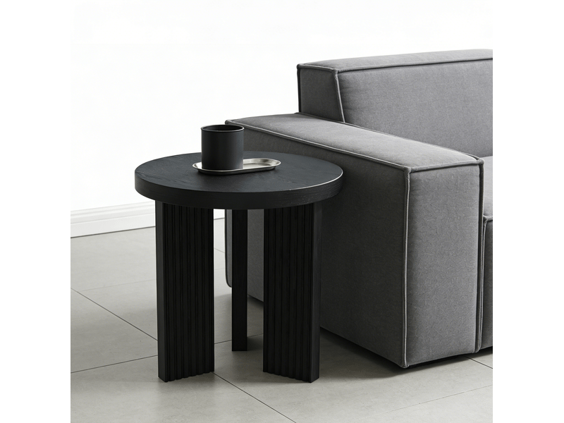Table basse fixe ronde avec plateau et trois supports rainurés, style moderne en mdf noir pour salon et chambre 44,5 × 45 cm - Conforama D