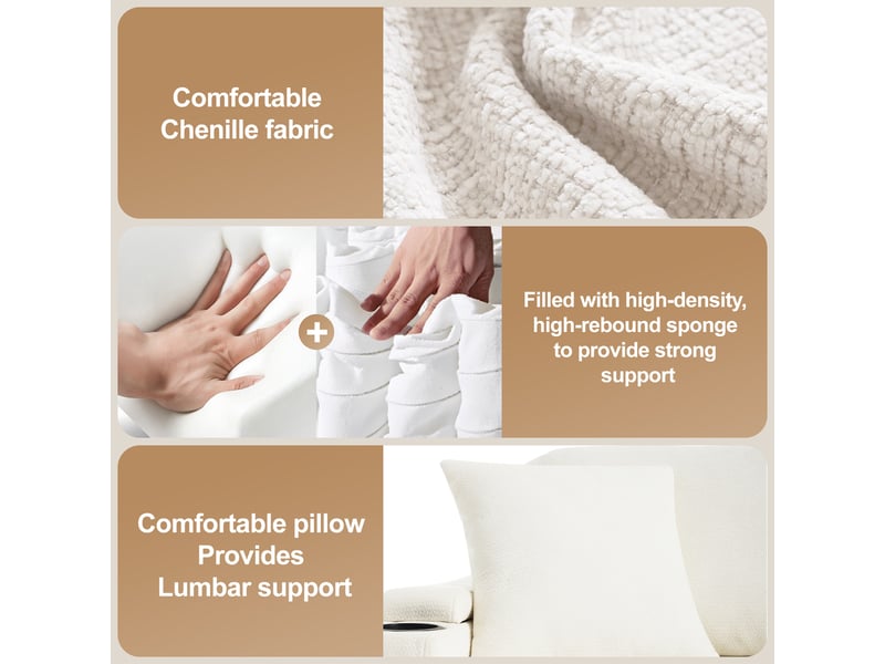  Canapé d'angle convertible 4 places en tissu chenille beige, méridienne fixe à droite, rangement, usb  - Conforama E