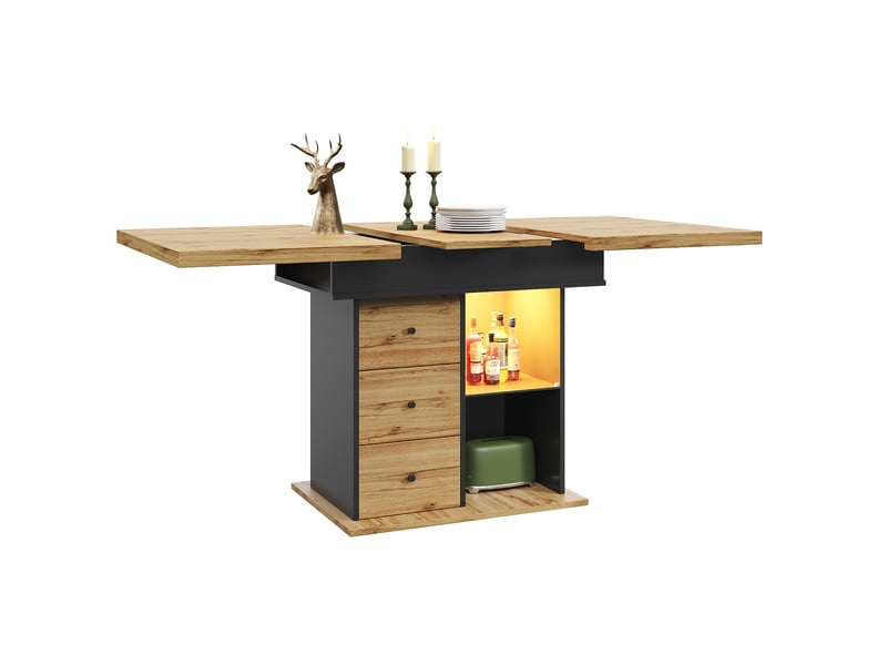 Table de séjour rectangulaire avec allonge naturel+noir - 80x110-140max.cm led mdf table bicolore - Conforama A