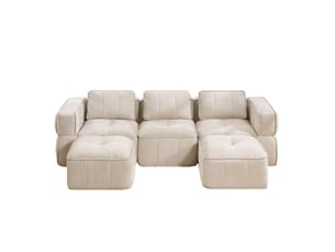 Canapé modulable modenvie 3 places en u avec 2 poufs, mousse haute densité 32d, assise profonde, tissu polyester beige, 271 x 162 x 67 cm