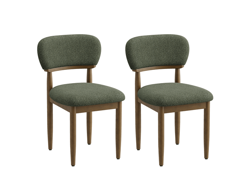  Lot de 2 chaises de salle à manger rembourrées, dossier ergonomique, tissu texturé respirant, structure en bois massif, style moderne, vert  - Conforama A