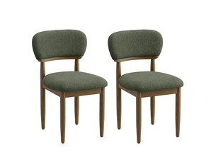 Lot de 2 chaises de salle à manger rembourrées, dossier ergonomique, tissu texturé respirant, structure en bois massif, style moderne, vert