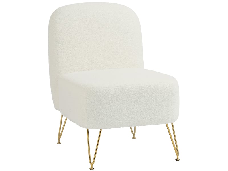  Fauteuil salon sans accoudoirs, fauteuil d'appoint rembourré en tissu bouclette, coussin épais, assise large, blanc  - Conforama A