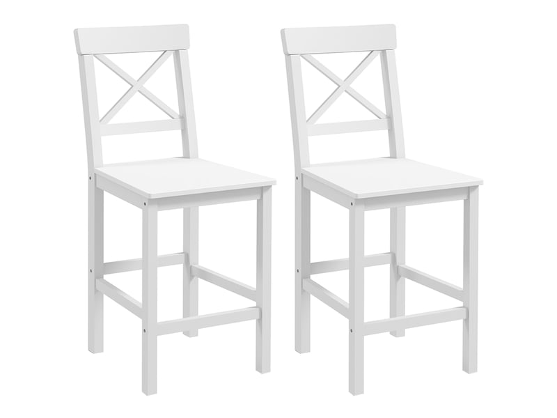  Lot de 2 tabourets de bar hauts en bois avec repose-pieds et dossier croisé, capacité de charge 120 kg, blanc  - Conforama A