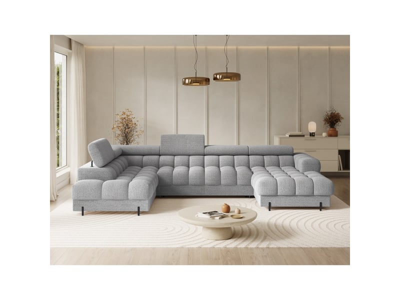  Canapé panoramique convertible gris clair angle gauche feraria 358x93x202cm  - Conforama E