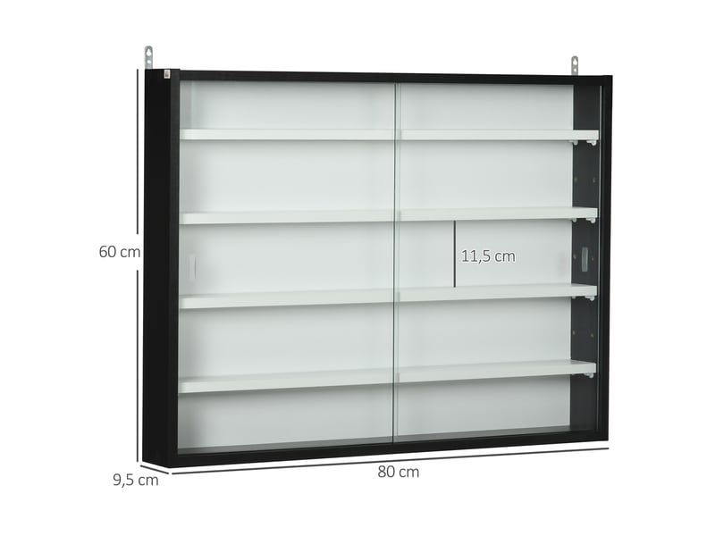  Vitrine murale 2 portes coulissantes verre, étagères réglables, noirblanc, 80×9,5×60 cm  - Conforama E