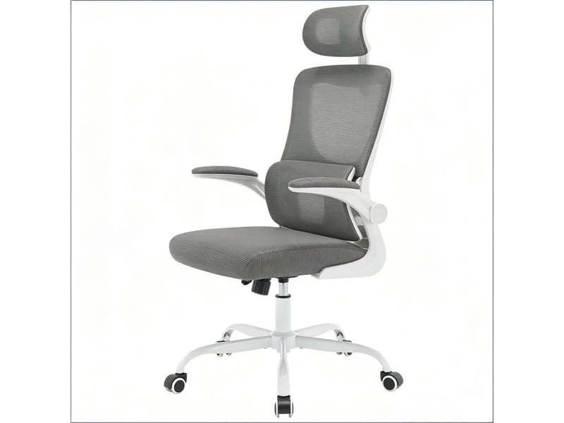  Chaise de bureau ergonomique à roulettes avec dossier inclinable - lpospi - têtière réglable, maille - gris  - Conforama A