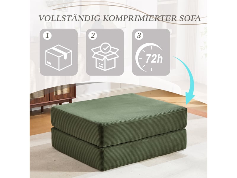  Tabouret de compression en velours côtelé doux et doux pour la peau. Avec 2 blocs de mousse haute densité pour un grand confort. Peut être déplié en HFSN-1281GN - Conforama E