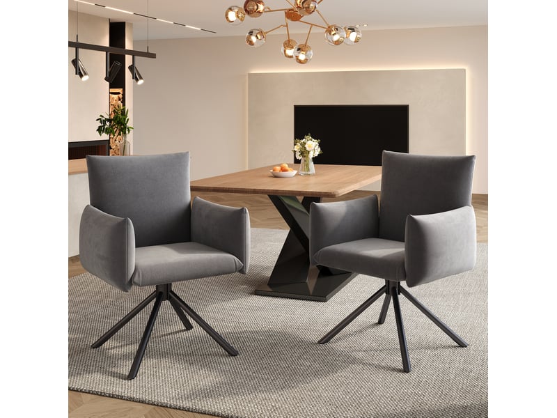  Lot de 6 chaises de salle à manger 60 x 60 x 88 cm – gris – velours pivotant 360° et accoudoirs rembourrés  - Conforama B