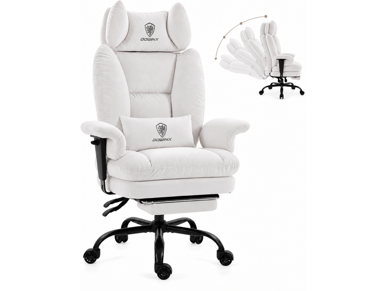  Dowinx fauteuil de bureau ergonomique gaming avec repose-pieds, dossier réglable, tissu respirant et velours, pour adulte, blanc  - Conforama A