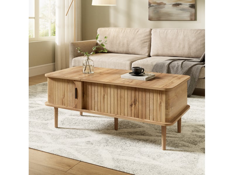  Table basse relevable avec plateau coulissant et rangement, style moderne rétro, pour salon, 100 × 48 × 55,5 cm  - Conforama B
