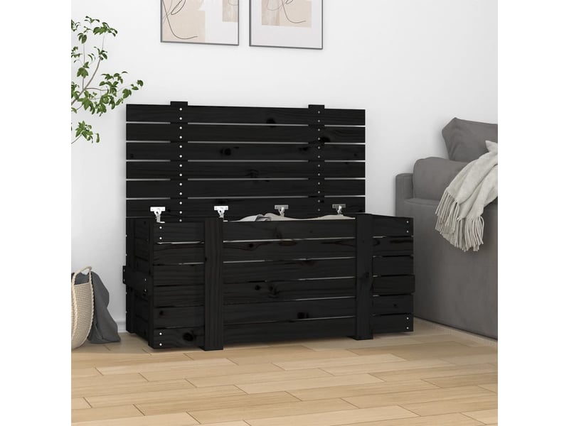  Boîte de rangement, coffre de rangement noir 91x40,5x42 cm bois massif de pin  - Conforama B