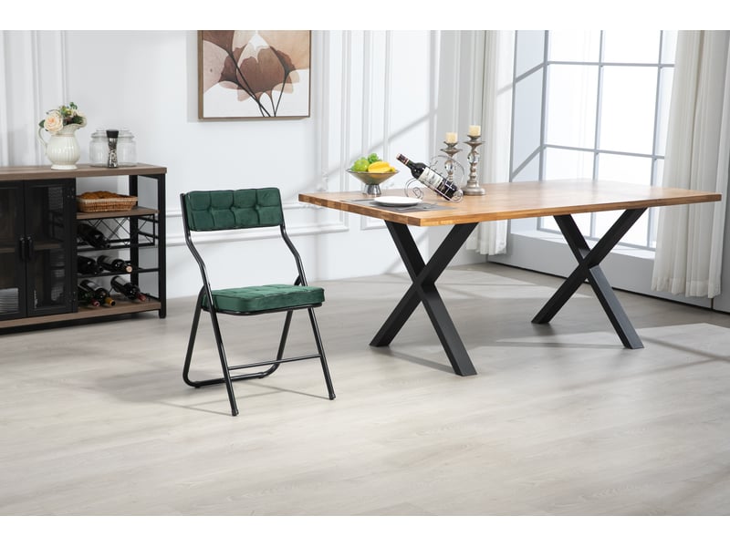  Lot de 2 chaises pliantes avec coussin vert, structure métal, pliables et pratiques, pour cuisine, bureau ou invités  - Conforama B