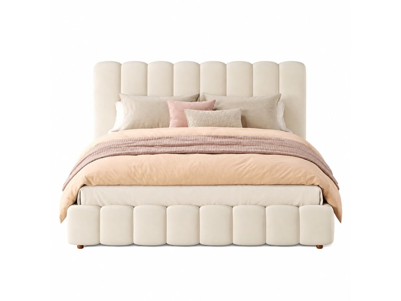  Lit coffre 180 × 200 cm 2 places avec grand rangement hydraulique, sans matelas, en velours beige  - Conforama A