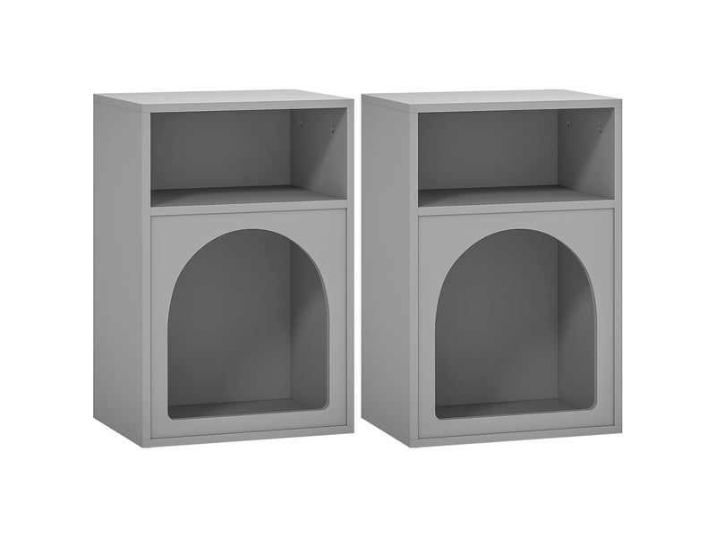 Lot de 2 tables de chevet, table de nuit avec compartiments ouverts, design arqué, gris, 40 x 30 x 60 cm - Conforama B