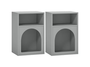 Lot de 2 tables de chevet, table de nuit avec compartiments ouverts, design arqué, gris, 40 x 30 x 60 cm