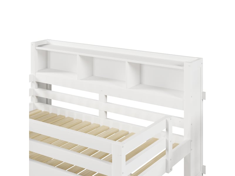  Lit mezzanine enfant 90x200 cm avec led et escalier de rangement, grand espace sous le lit, mdf, blanc, sans matelas  - Conforama E