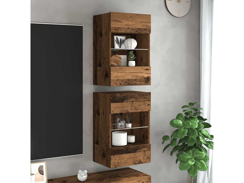  Meubles muraux avec lumières led pour tv 2 pcs vieux bois 40x30x60,5cm  - Conforama B