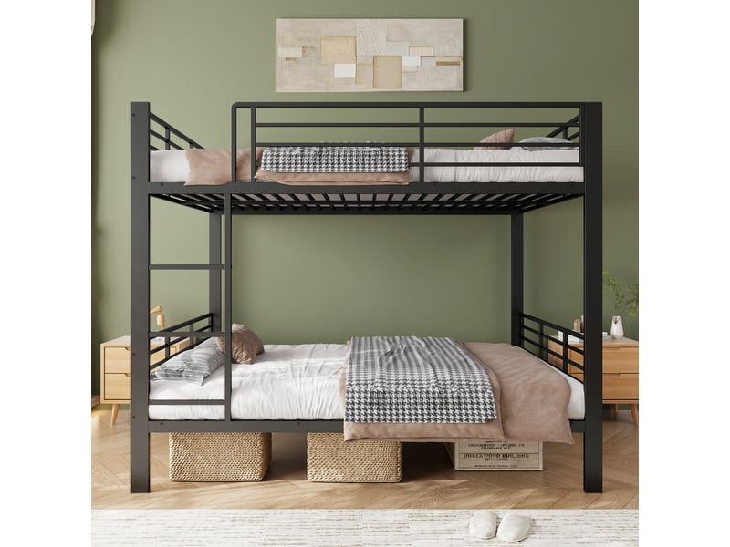  Lit superposé en métal noir, dimensions 140 × 200 cm, charge maximale 400 kg, structure robuste pour chambre adulte  - Conforama C