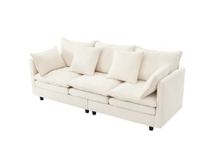 Canapé d’angle 3 places beige en chenille, 212 × 150 × 90 cm, avec méridienne réversible, pour salon