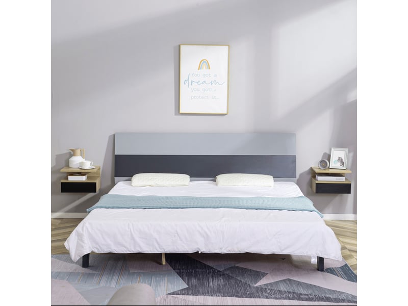  Lot de 2 tables de chevet murales - lot de 2 tables de nuit - tiroir coulissant, niche, plateau - noir chêne  - Conforama C