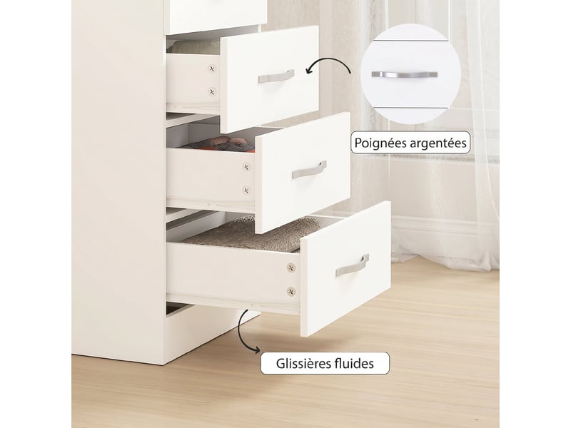  Commode 5 tiroirs, meuble de rangement étroit, style moderne, pour chambre à coucher, salon, couloir, blanc, 40x35x85cm  - Conforama W