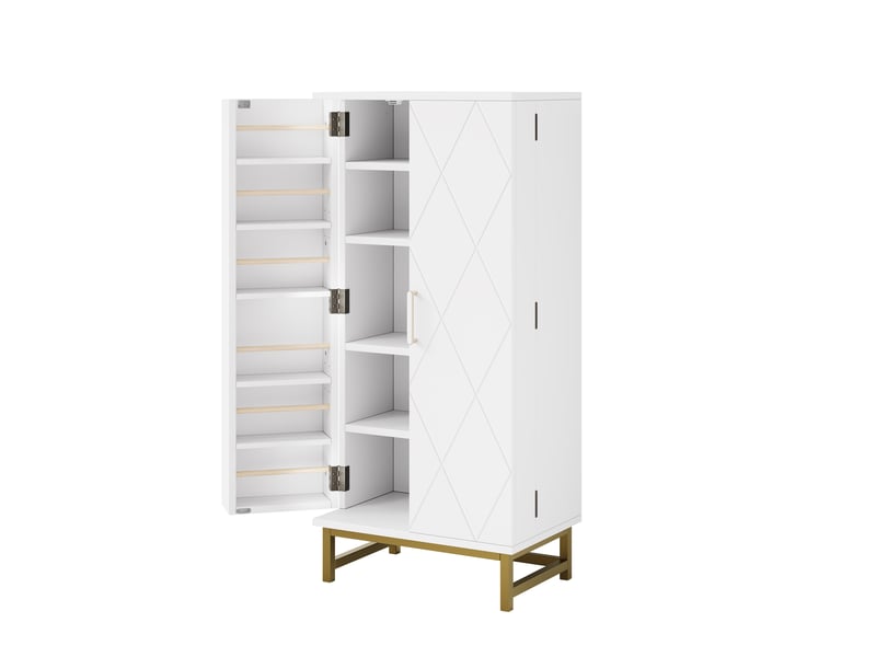  Buffet moderne blanc et or avec étagères réglables, meuble de rangement cuisine, salle à manger et salon  - Conforama D