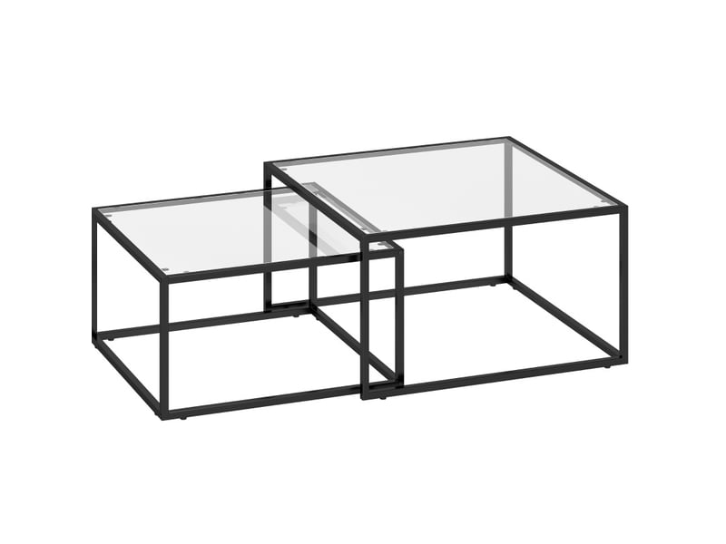  Lot de 2 tables basses gigognes en verre trempé et métal noir  - Conforama A